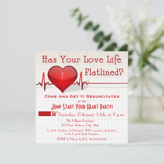 Flatlining Heart Graph Anti-Valentijnsdag Invite Kaart (Staand voorkant)