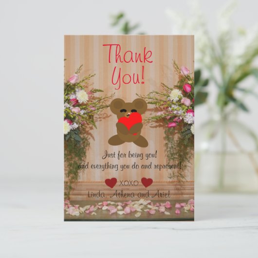 Flatte dank je kaart met Cute Teddy Bear (Staand voorkant)