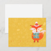 Flatte Kaart met schattige vos met een cadeau van  (Voorkant / Achterkant)