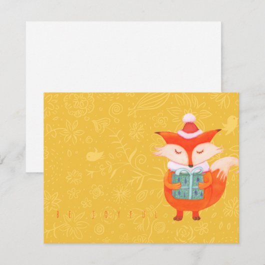 Flatte Kaart met schattige vos met een cadeau van  (Voorkant / Achterkant)