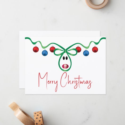 Flatte kerstkaart met persoonlijke tekst notitiekaartje (Voorkant / Achterkant in situ)