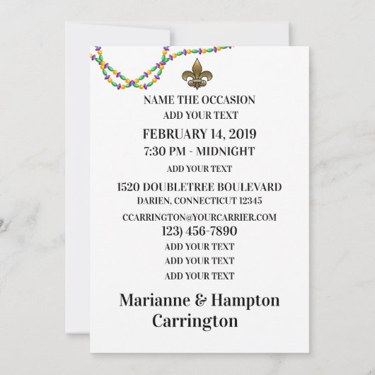 Flaunty Flamingo Mardi Gras Kaart (Achterkant)