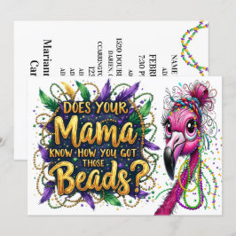 Flaunty Flamingo Mardi Gras Kaart