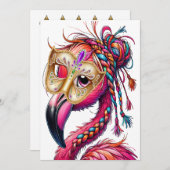 Flaunty Flamingo Mardi Gras Kaart (Voorkant / Achterkant)