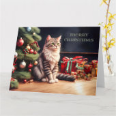 Flauschige Katze mit Weihnachtsbaum Kaart (Gele Bloem)