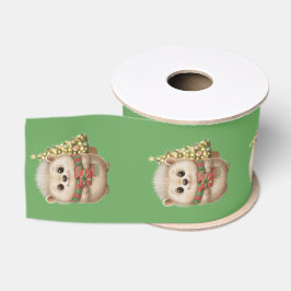 Flauschiger Igel Grünband Motiv Grosgrain Lint