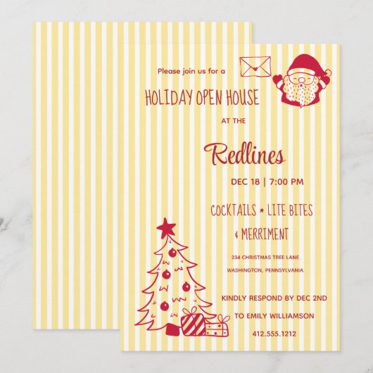 Flavescent gestript Holiday Open House Kaart (Voorkant / Achterkant)