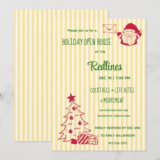 Flavescent stripped Holiday Open House Kaart (Voorkant / Achterkant)