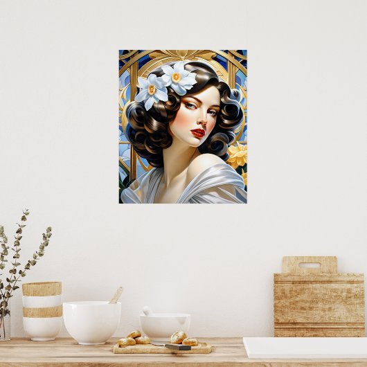 Flavia Art Nouveau Groep Mucha Stijl Poster (Keuken)