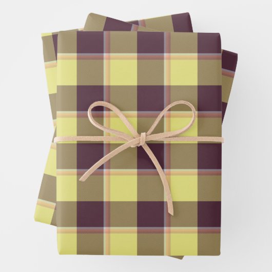 Flax and Livid Brown Plaid Yellow Inpakpapier Vel (In situ)