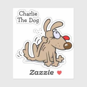 Flea krabben cartoon hond met favoriete naam sticker