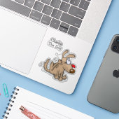 Flea krabben cartoon hond met favoriete naam sticker (Laptop met iPhone)