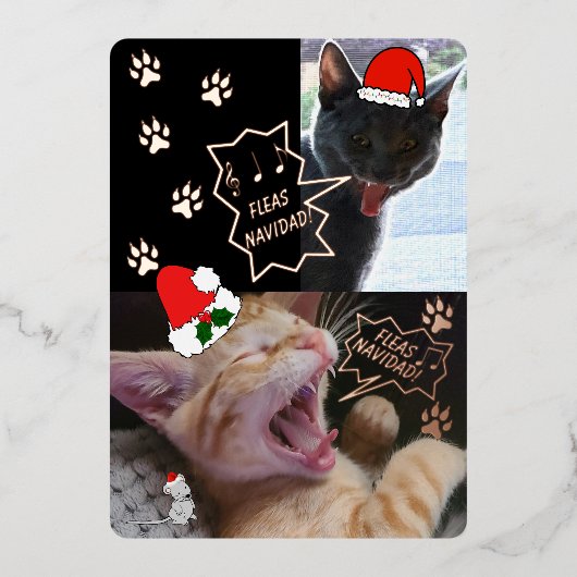 Fleas Navidad Singing Cats Kerstmis Wenskaart Folie Uitnodiging (Voorkant)