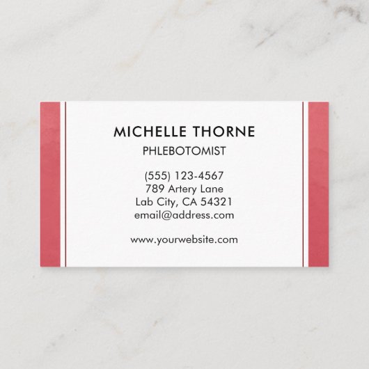 Flebotomist Bloed Lab Tech Verpleegkundige Rode Wa Visitekaartje (Achterkant)
