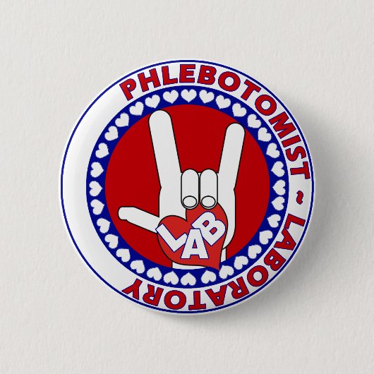 FLEBOTOMIST LOVE LOGO LABAORTORY RONDE BUTTON 5,7 CM (Voorkant)