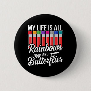 Flebotomist Regenboog Vlinders Bloedafname Tech Ronde Button 5,7 Cm