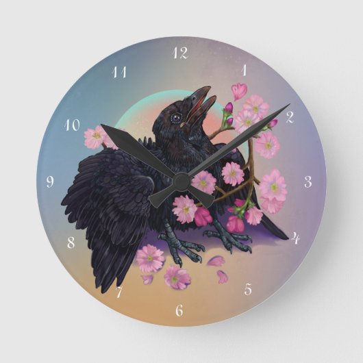 Fledgling met appelbloesems ronde klok (Voorkant)