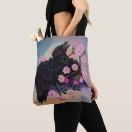 Fledgling met appelbloesems tote bag