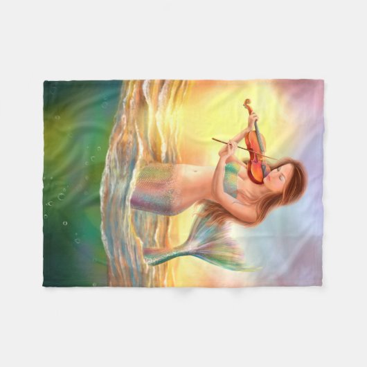 Fleece Blanket, fantasie-zeemeermin speelt viool (Voorkant (Horizontaal))