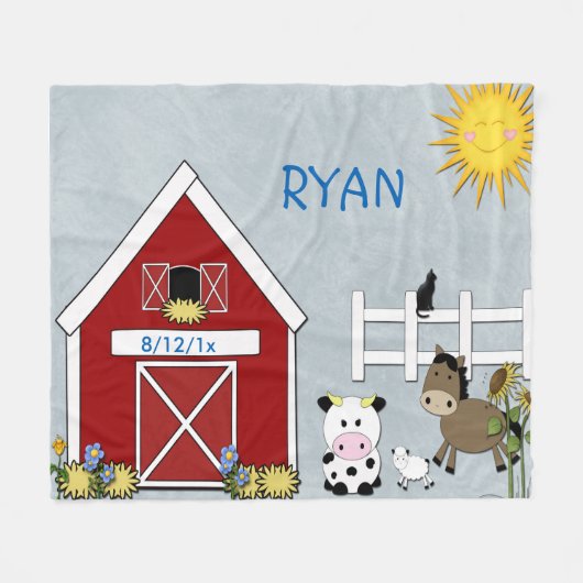 Fleece Blanket Farm Animals, Paarden, Koe Lamb. Deken (Voorkant (Horizontaal))