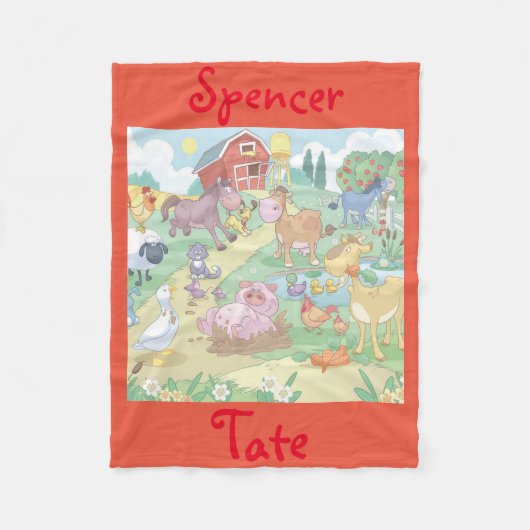 Fleece Blanket/Personalised Cartoon Farm Animals Deken (Voorkant)