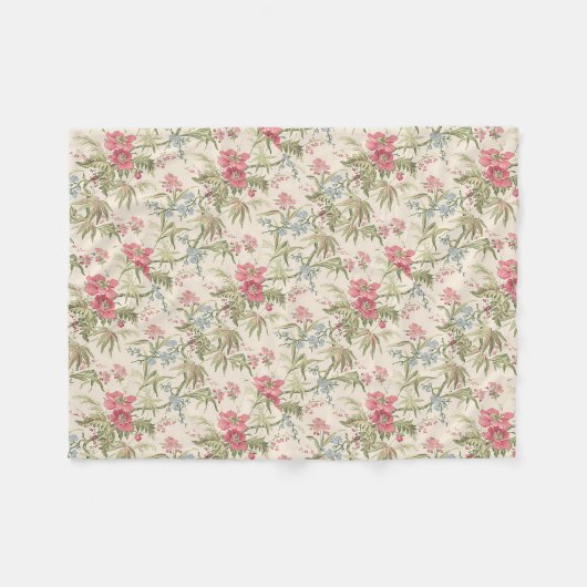 Fleece Blanket  Pink and Blue Floral (Voorkant (Horizontaal))