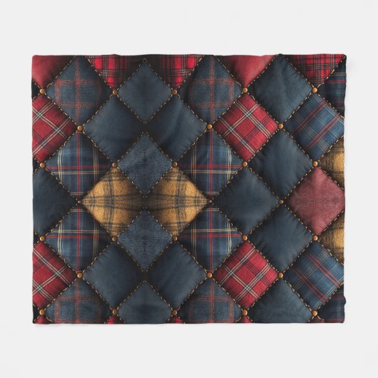 Fleece Blanket Quilt Red Navy Yellow Pattern (Voorkant (Horizontaal))