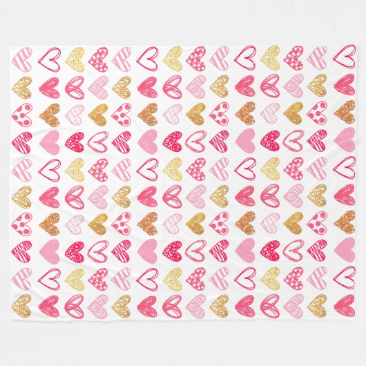 Fleece Blanket - Roze en goudharten (Voorkant (Horizontaal))