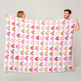 Fleece Blanket - Roze en goudharten Deken