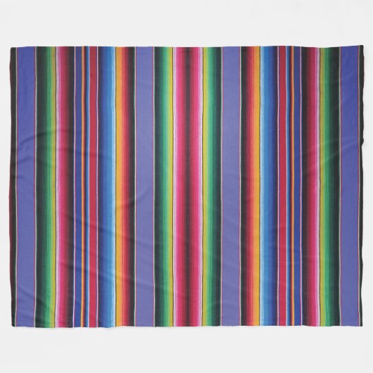 Fleece Blanket Serape Stripe Print Bright Blue (Voorkant (Horizontaal))