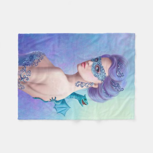 Fleece Deken, Fantasy koningin in masker met draak (Voorkant (Horizontaal))