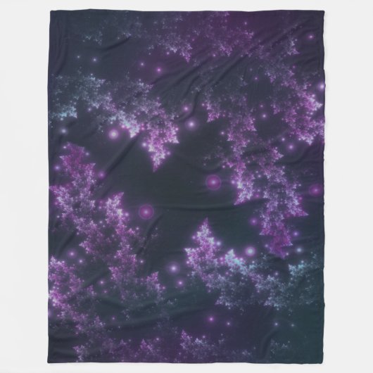 Fleece Deken Fractal Bladeren Violet Glow (Voorkant)