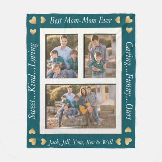 Fleece deken "Gold Hearts Framed" personaliseren (Voorkant)