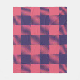 Fleece deken heet roze magenta indigo geruit