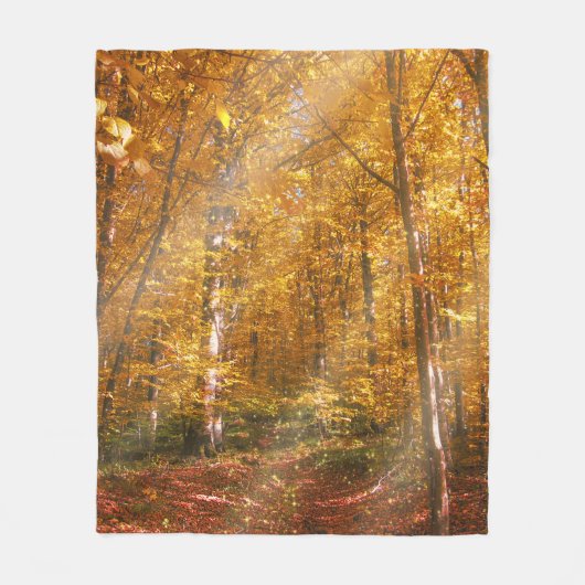 Fleece Deken Herfst bos Gold Rays (Voorkant)