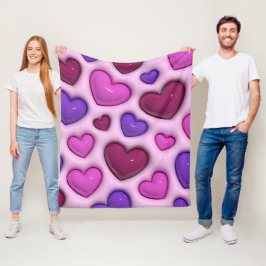 Fleece deken met 3D glanzende harten