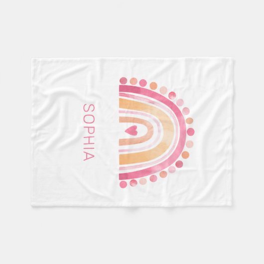 Fleece deken Rainbow, roze boho waterverf (Voorkant (Horizontaal))