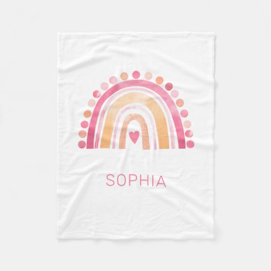 Fleece deken Rainbow, roze boho waterverf (Voorkant)