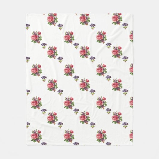 Fleece deken Roze rozen en viooltjes patroon (Voorkant)