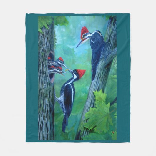 Fleece deken specht familie warm (Voorkant)