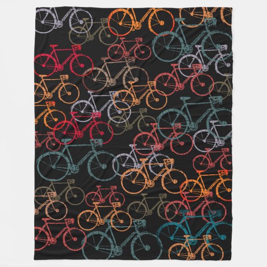 Fleece Deken van Kleurrijke Fietsen allover Zwart  (Voorkant)