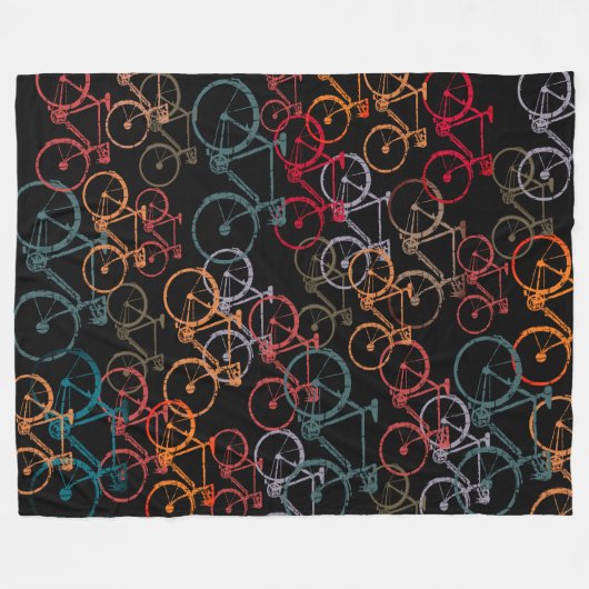 Fleece Deken van Kleurrijke Fietsen allover Zwart  (Voorkant (Horizontaal))