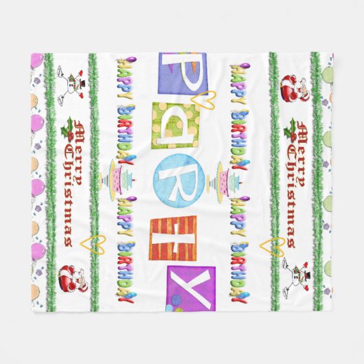 Fleece Deken Vrolijk Kerstfeest Happy Birthday (Voorkant (Horizontaal))