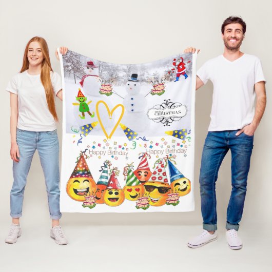 Fleece Deken Vrolijk Kerstfeest Happy Birthday (In situ)