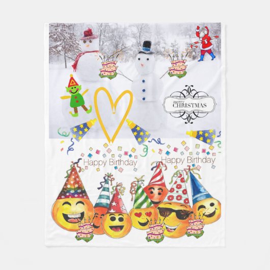 Fleece Deken Vrolijk Kerstfeest Happy Birthday (Voorkant)