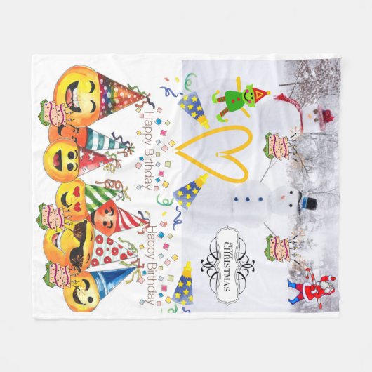 Fleece Deken Vrolijk Kerstfeest Happy Birthday (Voorkant (Horizontaal))