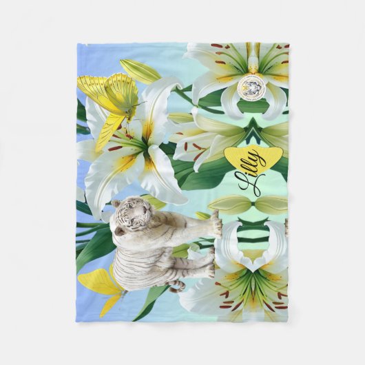Fleece deken Witte Tijger Gele Lilly (Voorkant)