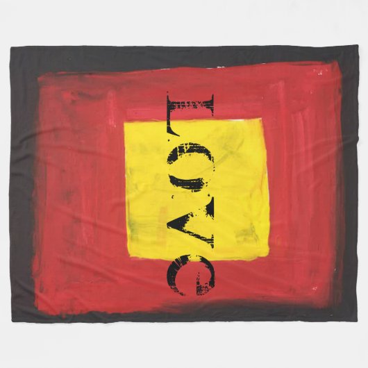 Fleece Deken zwart, rood en geel. (Voorkant (Horizontaal))
