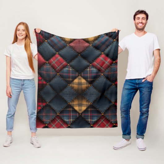 Fleece Dekenkussen Rood Marine Geel Patroon Deken (In situ)