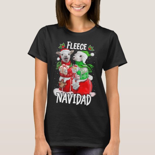 Fleece Feliz Navidad  Cute Sheep Christmas T-shirt (Voorkant)